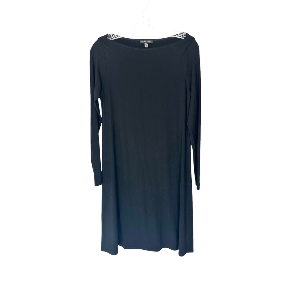 Eileen Fisher Black Basic‎ Work Office Relaxed Soft Stretch Long Sleeve Dress XS